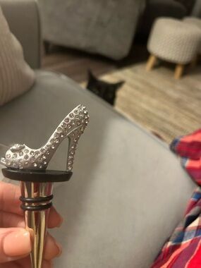 NWT Silver Rhinestone High Heel Stiletto Wine Bottle Stopper